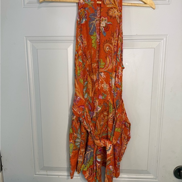 Vibrant Orange Floral Halter Dress - Picture 2 of 3